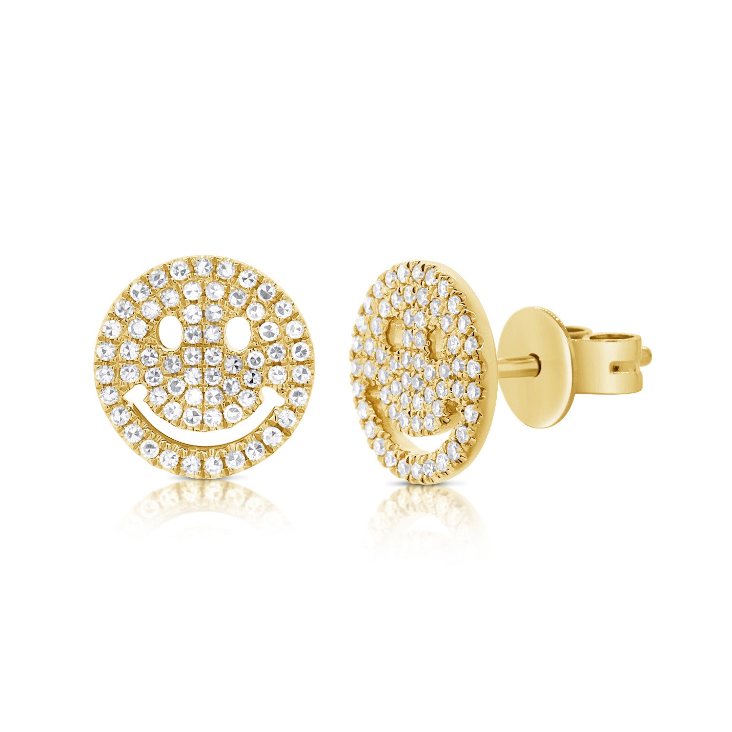 14K Gold Diamond Smiley Face Stud Earrings - 0.27 CT