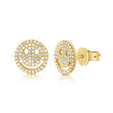 14K Gold Diamond Smiley Face Stud Earrings - 0.27 CT