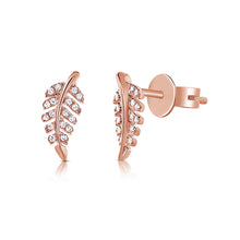 Load image into Gallery viewer, 14K Gold &amp; Diamond Feather Stud Earrings