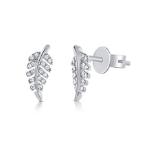 Load image into Gallery viewer, 14K Gold &amp; Diamond Feather Stud Earrings