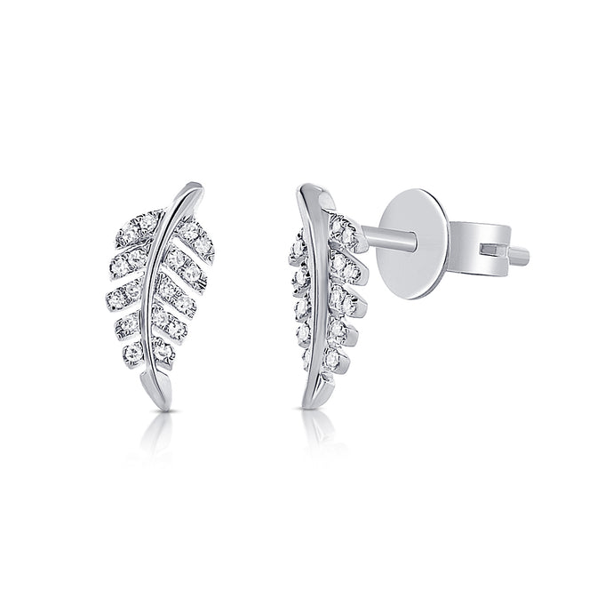 14K Gold & Diamond Feather Stud Earrings