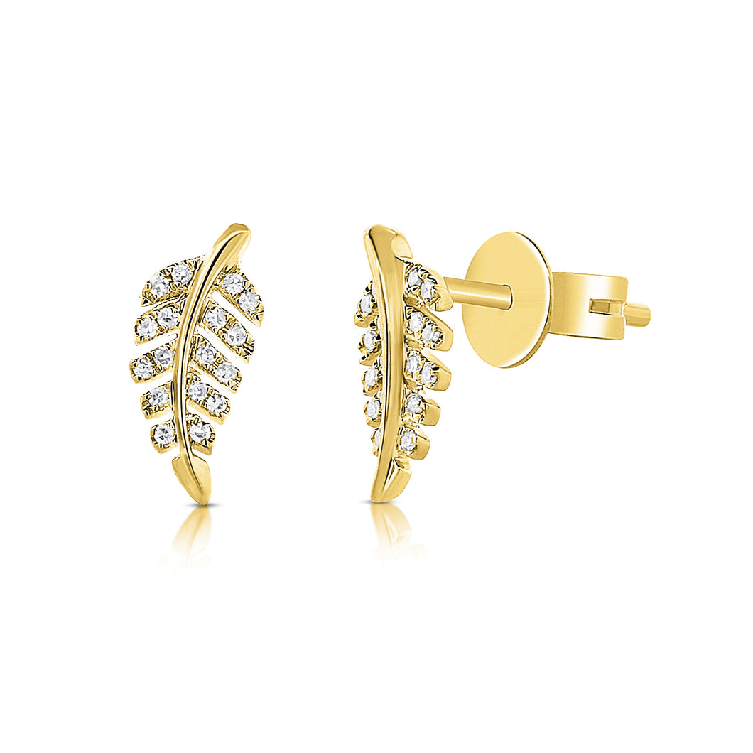 14K Gold & Diamond Feather Stud Earrings