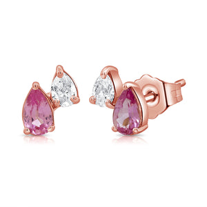 14K Gold Pink Sapphire & Diamond Stud Earrings