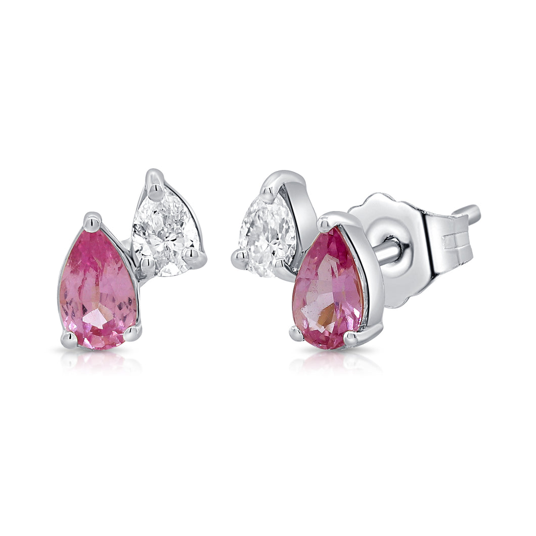 14K Gold Pink Sapphire & Diamond Stud Earrings