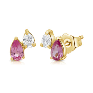 14K Gold Pink Sapphire & Diamond Stud Earrings