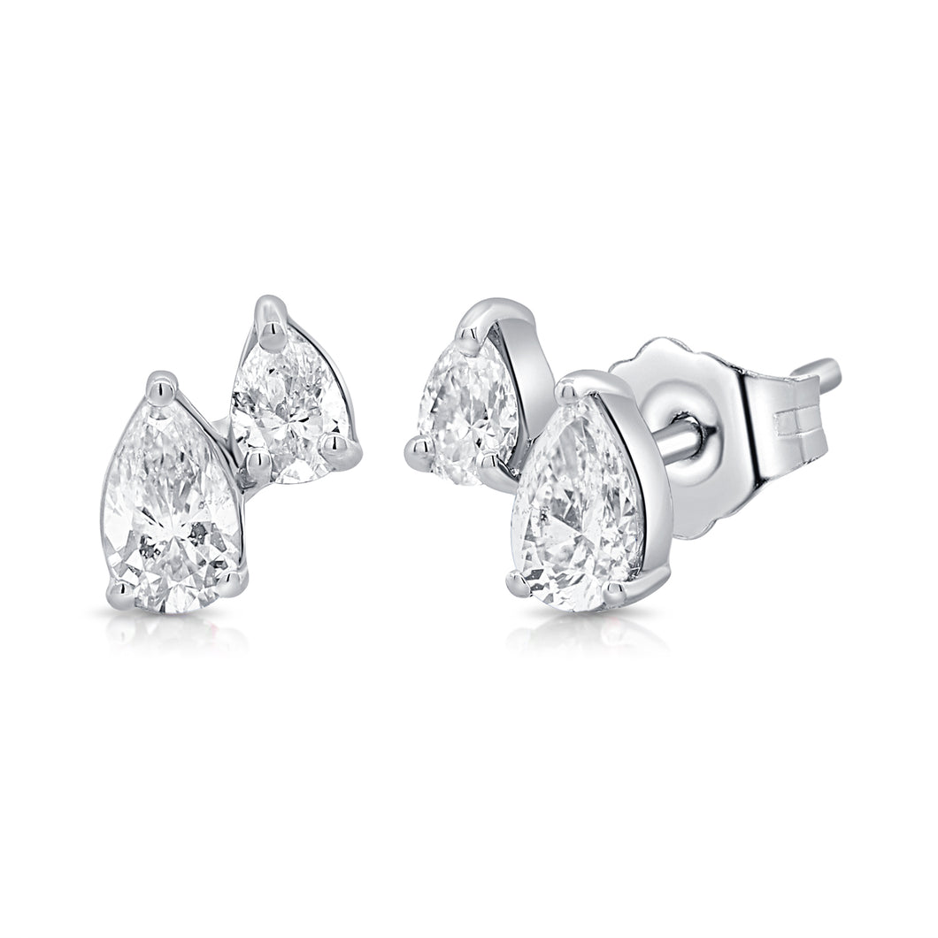 14K Gold & Diamond Two-Stone Pear-Shape Stud Earrings