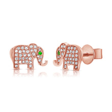 Load image into Gallery viewer, 14k Gold &amp; Diamond Elephant Stud Earrings