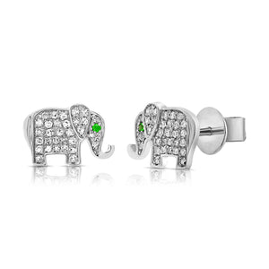 14k Gold & Diamond Elephant Stud Earrings