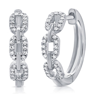 14k Gold & Diamond Link Huggie Earrings