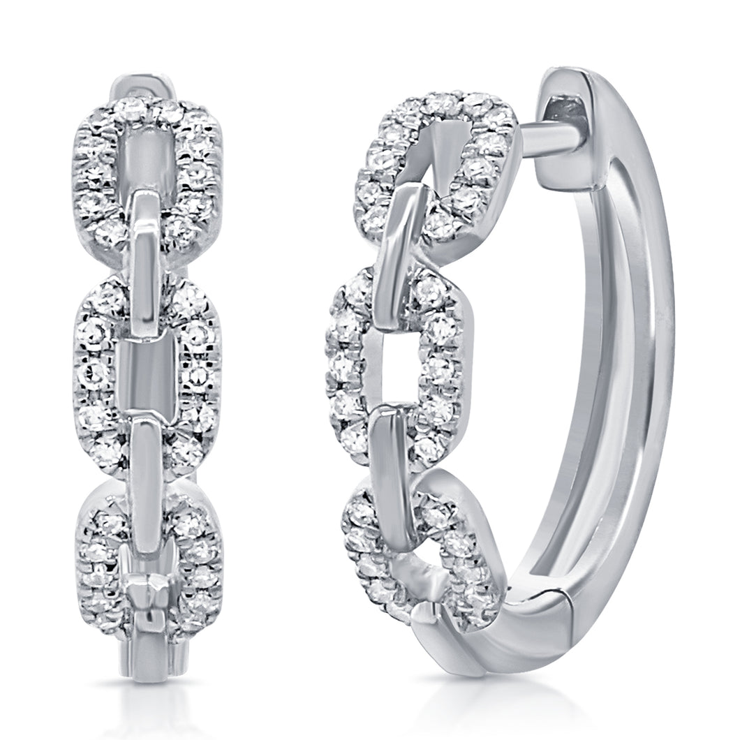 14k Gold & Diamond Link Huggie Earrings