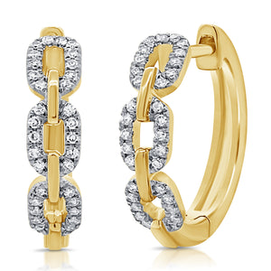 14k Gold & Diamond Link Huggie Earrings