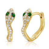 14K Gold Diamond & Tsavorite Snake Huggie Earrings - 0.16 CT