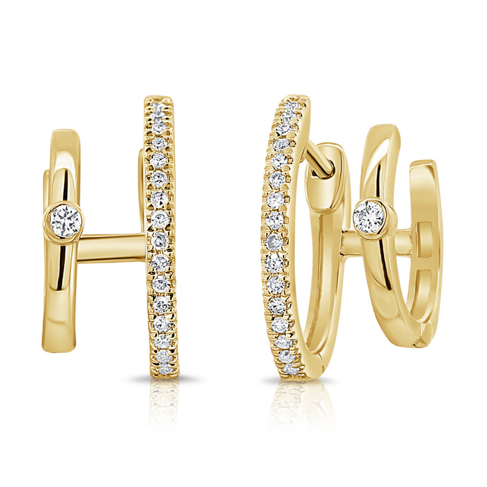 14K Gold Diamond Double Huggie Cuff Earrings