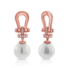 Load image into Gallery viewer, 14K Gold Pearl &amp; Diamond Link Dangle Earrings