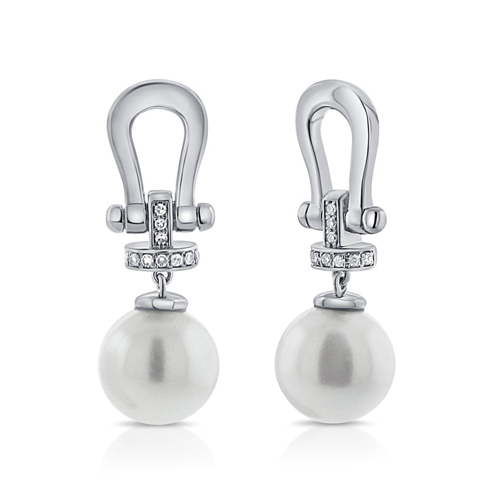 14K Gold Pearl & Diamond Link Dangle Earrings