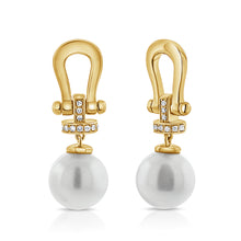 Load image into Gallery viewer, 14K Gold Pearl &amp; Diamond Link Dangle Earrings