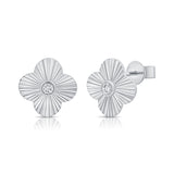 14K Gold Diamond Fluted Clover Stud Earrings - 0.07 CT