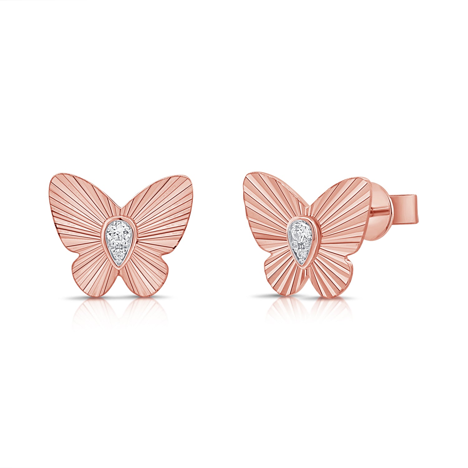 14K Gold Diamond Butterfly Stud Earrings - 0.06 CT