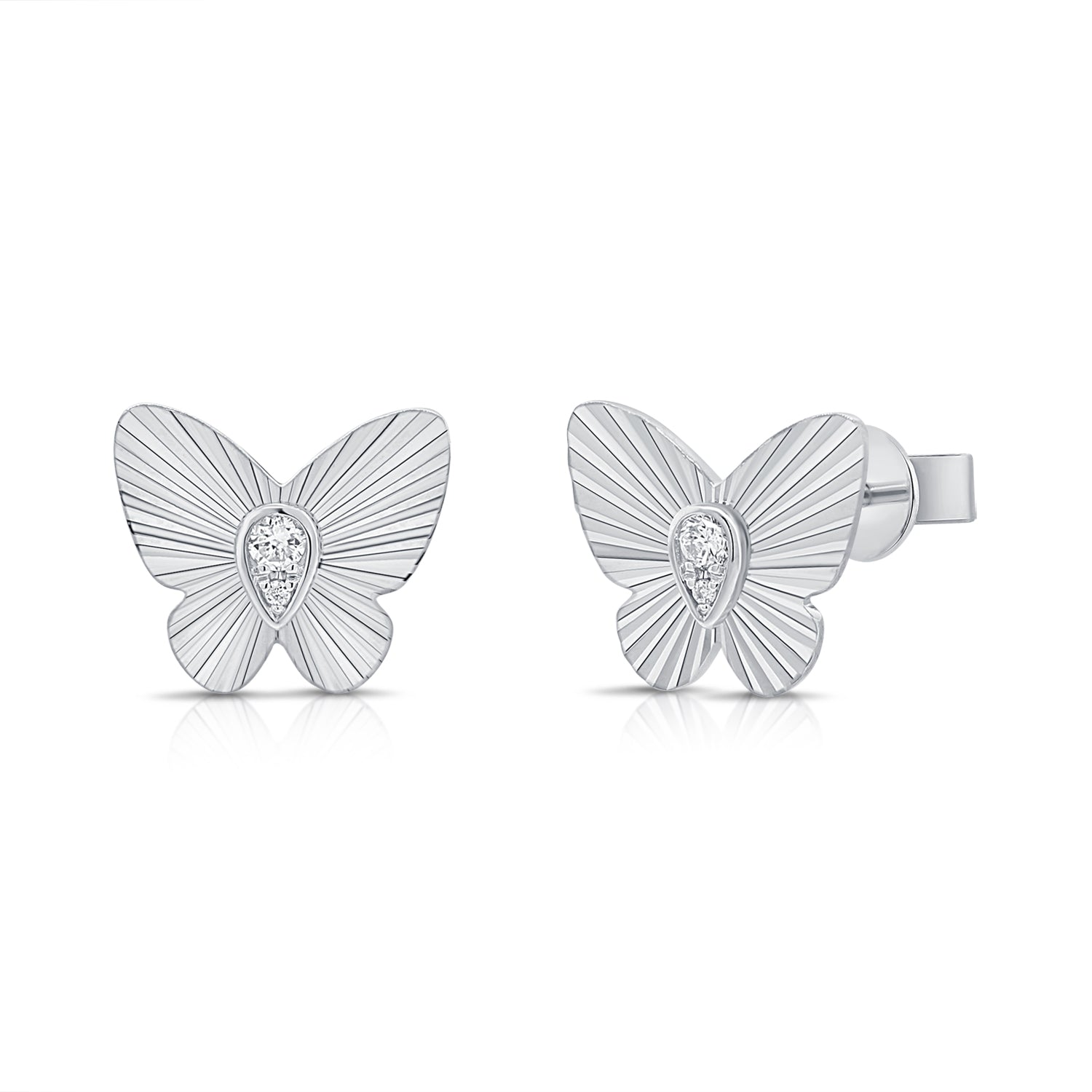 14K Gold Diamond Butterfly Stud Earrings - 0.06 CT