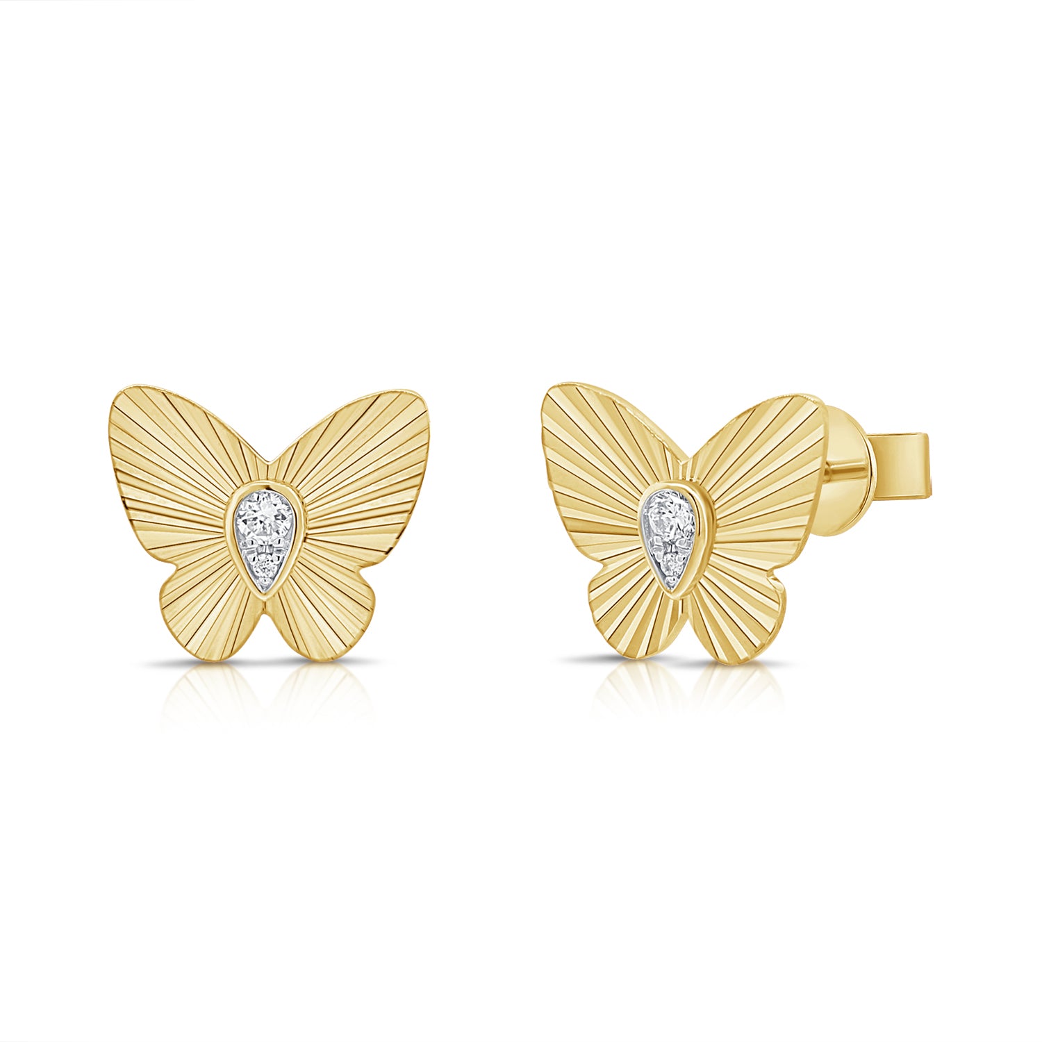 14K Gold Diamond Butterfly Stud Earrings - 0.06 CT