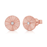 14K Gold Diamond Fluted Disc Stud Earrings - 0.07 CT