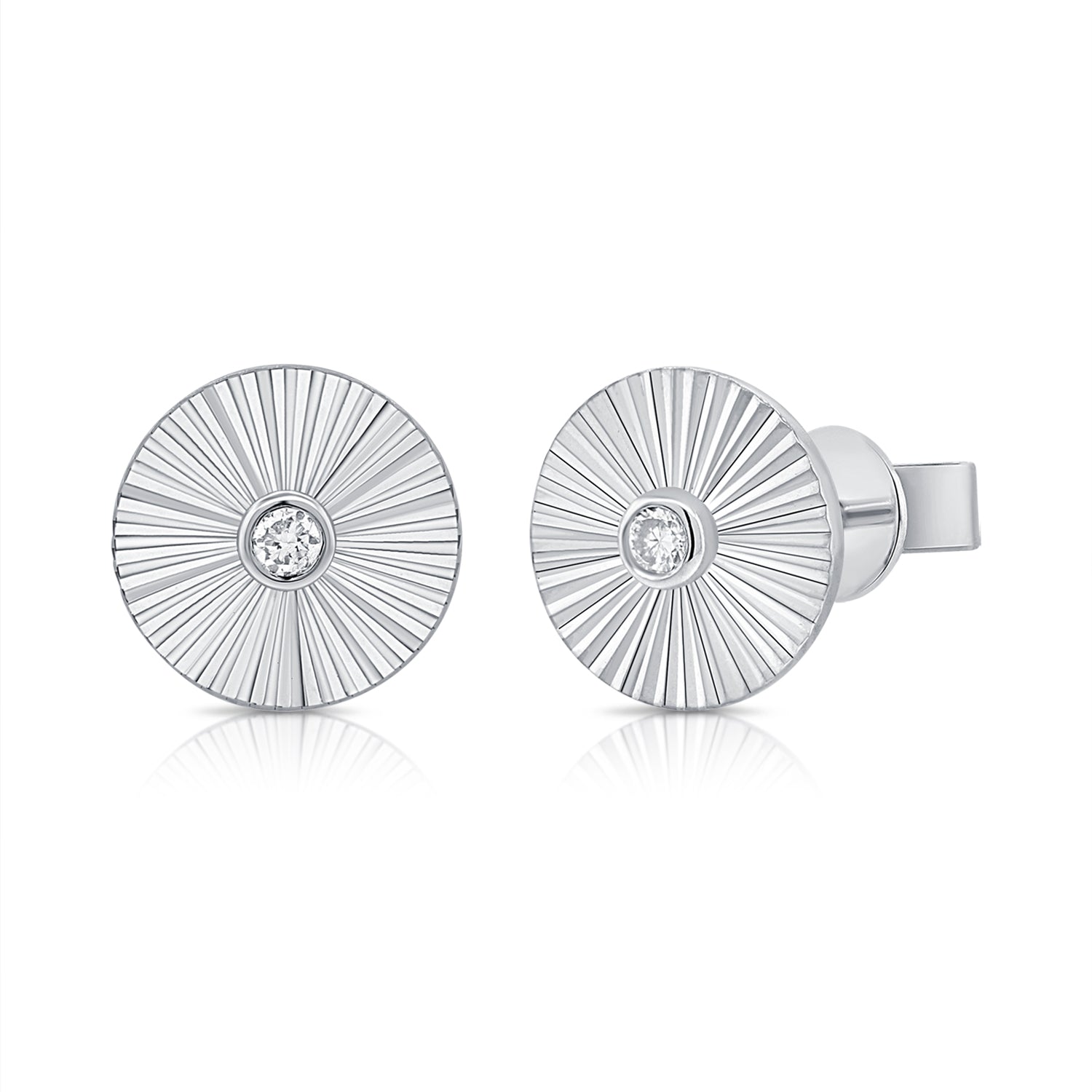 14K Gold Diamond Fluted Disc Stud Earrings - 0.07 CT