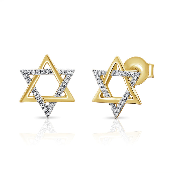 14K Gold Diamond Star of David Stud Earrings