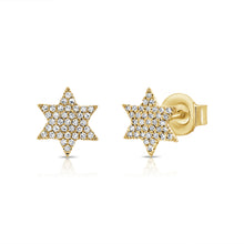 Load image into Gallery viewer, 14K Gold &amp; Diamond Star of David Stud Earrings