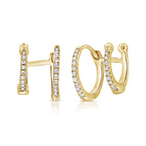 14K Gold Diamond Double Huggie Earrings - 0.12ct