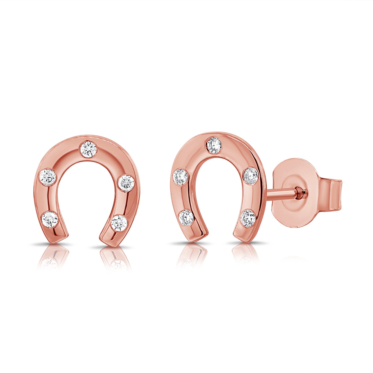 14K Gold Diamond Horseshoe Stud Earrings - 0.12 CT