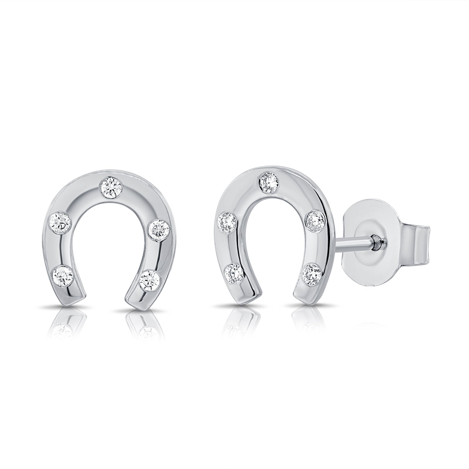 14K Gold Diamond Horseshoe Stud Earrings - 0.12 CT