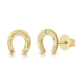 14K Gold Diamond Horseshoe Stud Earrings - 0.12 CT