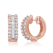 Load image into Gallery viewer, 14K Gold Baguette &amp; Diamond Hoop Earrings