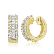 Load image into Gallery viewer, 14K Gold Baguette &amp; Diamond Hoop Earrings