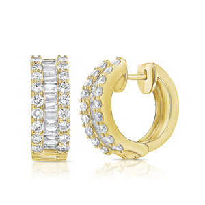 14K Gold Baguette & Diamond Hoop Earrings