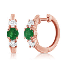 Load image into Gallery viewer, 14K Gold Emerald &amp; Diamond Huggie Earrings