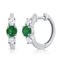 Load image into Gallery viewer, 14K Gold Emerald &amp; Diamond Huggie Earrings