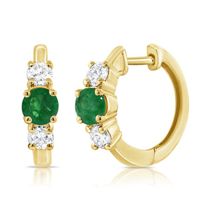 14K Gold Emerald & Diamond Huggie Earrings