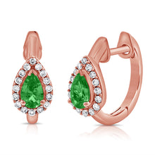 Load image into Gallery viewer, 14k Gold Diamond &amp; Emerald Huggie Earrings