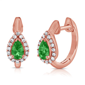 14k Gold Diamond & Emerald Huggie Earrings