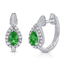 Load image into Gallery viewer, 14k Gold Diamond &amp; Emerald Huggie Earrings