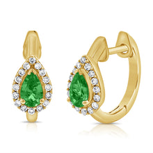 Load image into Gallery viewer, 14k Gold Diamond &amp; Emerald Huggie Earrings