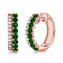 Load image into Gallery viewer, 14k Gold Diamond &amp; Emerald Huggies