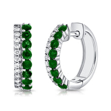 Load image into Gallery viewer, 14k Gold Diamond &amp; Emerald Huggies