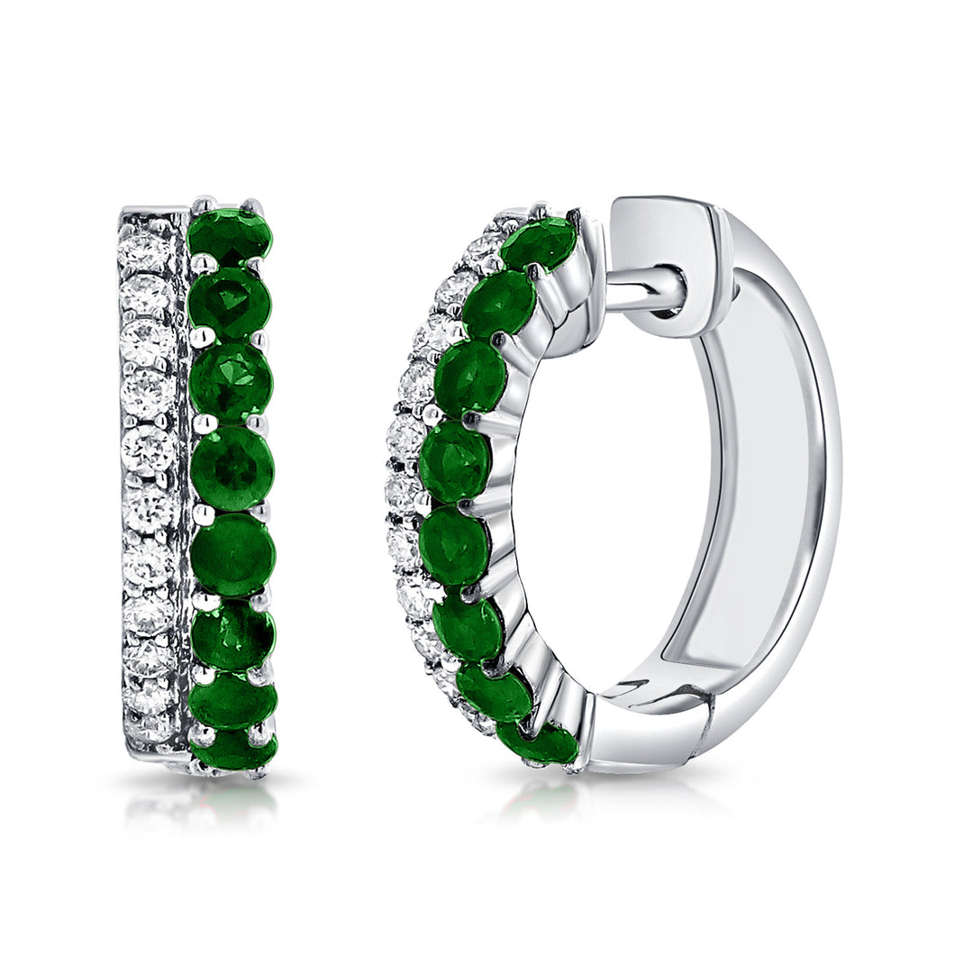 14k Gold Diamond & Emerald Huggies