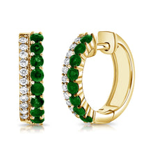 Load image into Gallery viewer, 14k Gold Diamond &amp; Emerald Huggies
