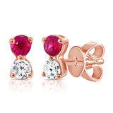 14K Gold Diamond & Ruby Tiny Stud Earrings - 0.10 CT