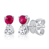 14K Gold Diamond & Ruby Tiny Stud Earrings - 0.10 CT