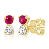 14K Gold Diamond & Ruby Tiny Stud Earrings - 0.10 CT