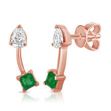 Load image into Gallery viewer, 14K Gold Emerald &amp; Diamond Stud Earrings